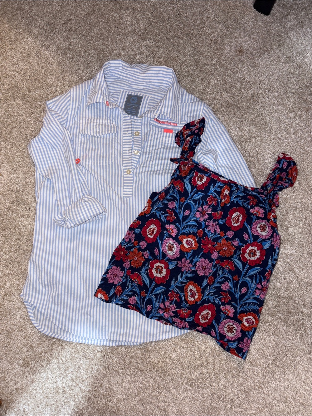 Girls bundle XS Vineyard Vines Harbor Shirt beach cover up in seersucker and top